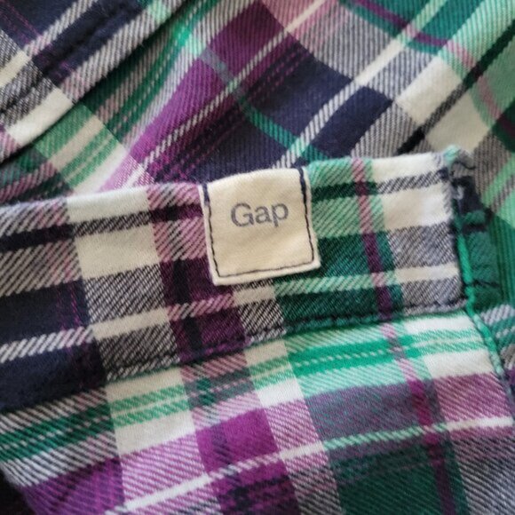 Gap Ladies Light Flannel Plaid Fitted Boyfriend Button Down Shirt Women'… - Picture 4 of 7
